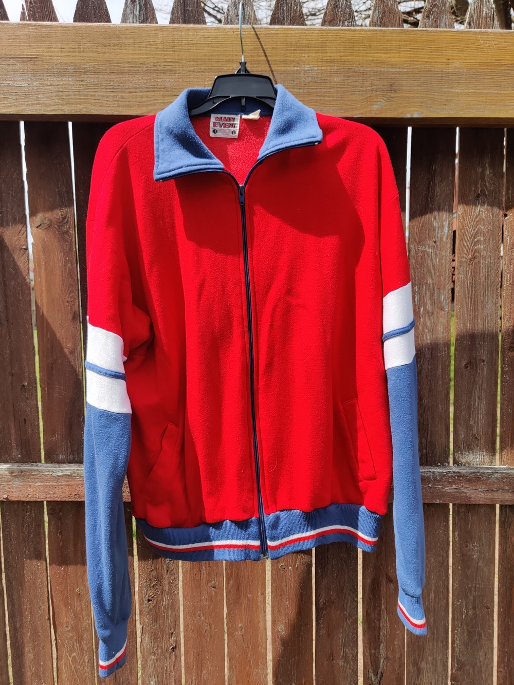 Frankie & Evie Red Varsity Fleece Jacket with Blue & White Accents